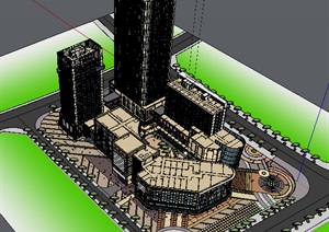 现代主义风格多层商业办公综合楼SU(草图大师)模型