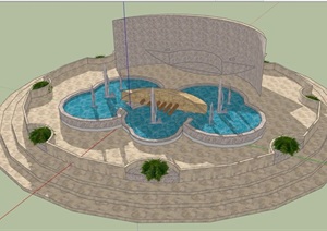 喷泉现代水池景观设计SU(草图大师)模型