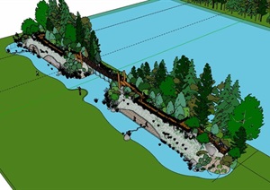 溪流详细的完整景观设计SU(草图大师)模型