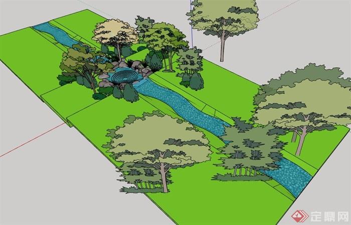 详细的完整溪流水景景观设计su模型