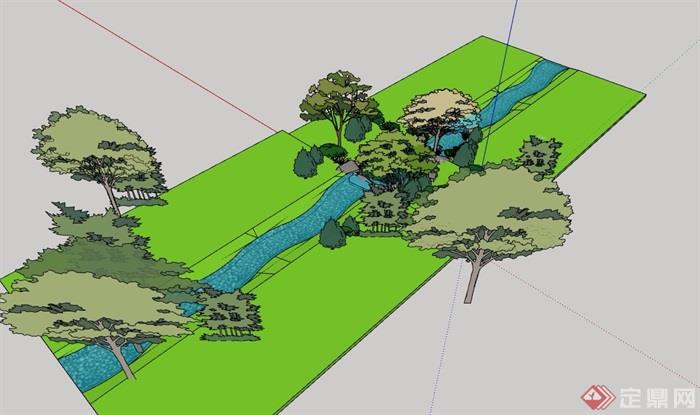 详细的完整溪流水景景观设计su模型