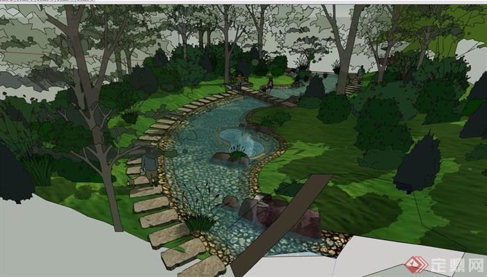 溪流水景景观详细设计su模型