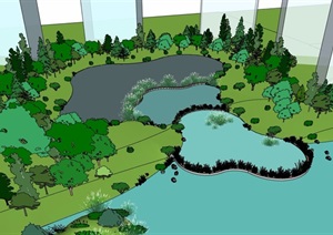 详细完整的水池景观设计SU(草图大师)模型