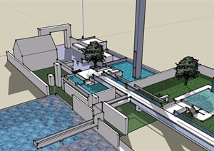 园林景观节点水池水景设计SU(草图大师)模型