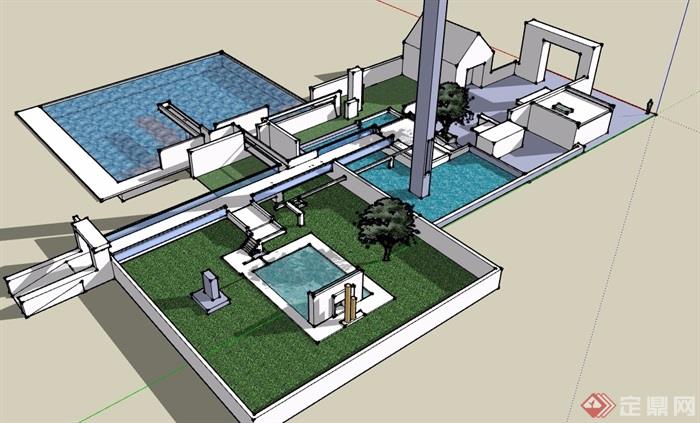园林景观节点水池水景设计su模型