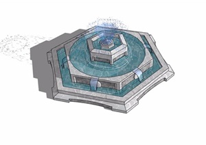 现代详细的完整喷泉水池景观设计SU(草图大师)模型