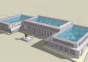 园林景观节点喷泉水池景观设计SU(草图大师)模型
