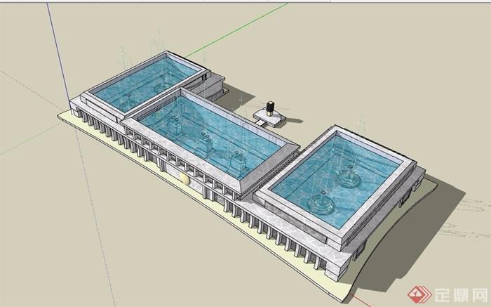园林景观节点喷泉水池景观设计su模型