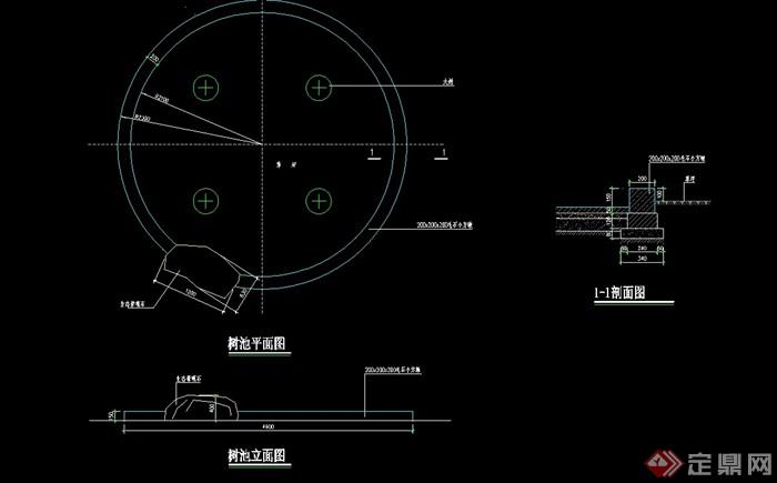 详细的圆形树池设计cad施工图