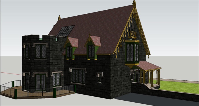 08--哥特式庄园建筑房子SU模型(4)