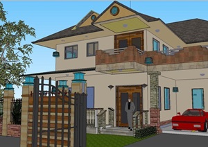 现代主义风格欧式住宅别墅建筑的SU(草图大师)模型