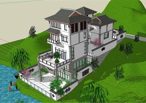 中式建筑山地别墅住宅模型