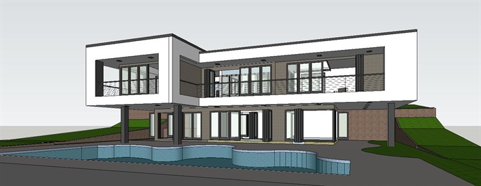 12--简单的别墅泳池设计SU模型(2)