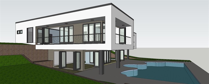 12--简单的别墅泳池设计SU模型(3)