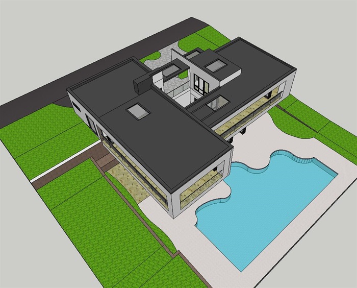 12--简单的别墅泳池设计SU模型(4)