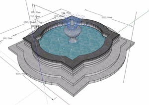 水池喷泉详细设计SU(草图大师)模型