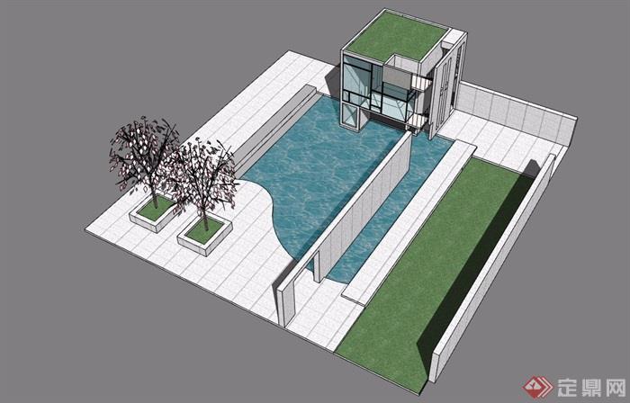 水池水景素材设计su模型