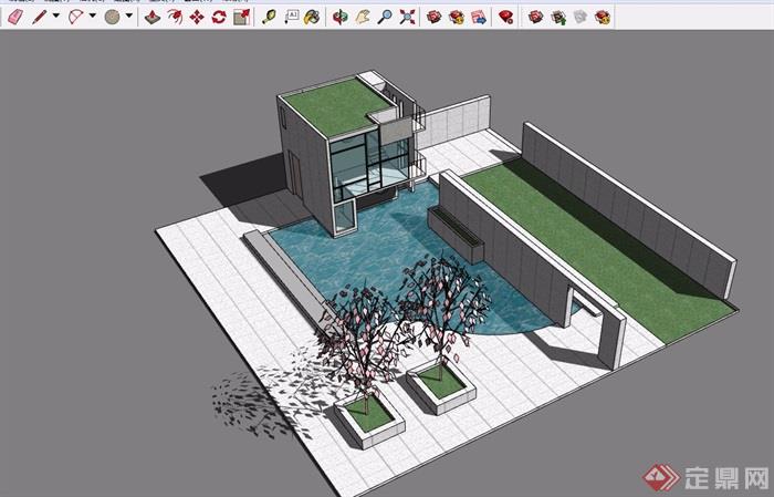 水池水景素材设计su模型