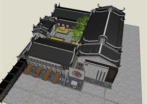 中式风格古建四合院会所详细设计SU(草图大师)模型