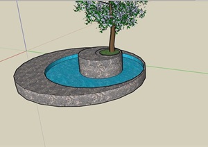 现代详细的圆形水池树池设计SU(草图大师)模型