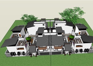 中式风格合院别墅建筑模型