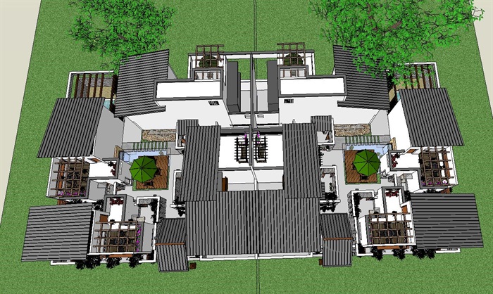 55-中式合院别墅建筑模型(5)