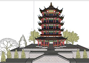 中式风格黄鹤楼古建筑模型