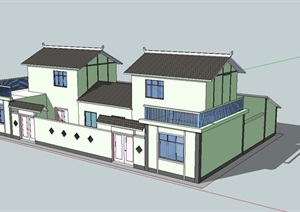 中式风格新农村建设户型建筑SU(草图大师)模型