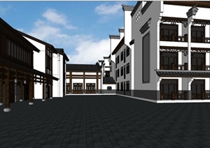 新中式风格徽派四合院住宅居住建筑SU(草图大师)模型