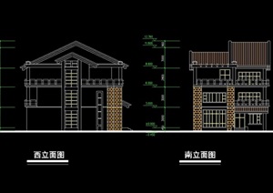 欧式多层别墅平立剖建筑cad图