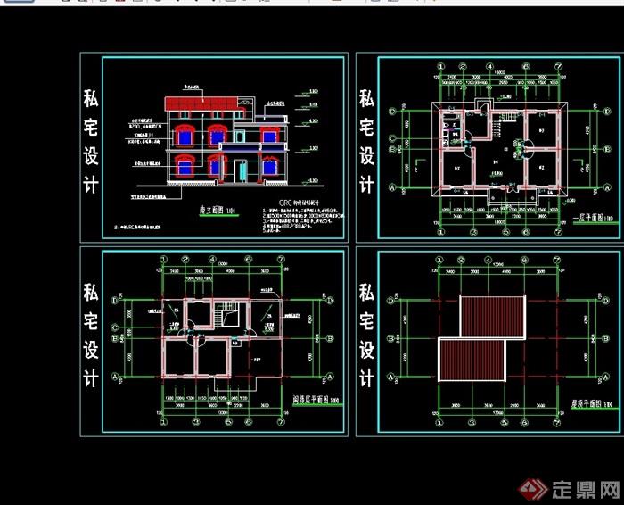 私人别墅建筑cad平立面图