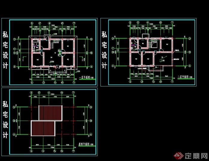 私人别墅建筑cad平立面图