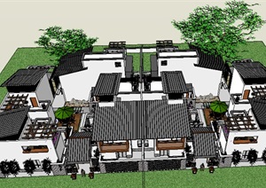 中式风格合院别墅建筑模型