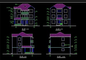 3层别墅建筑cad方案图