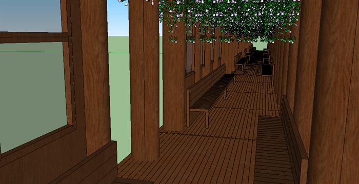 09--木质滨水廊架长廊模型(1)
