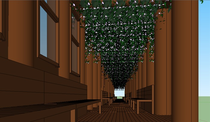 09--木质滨水廊架长廊模型(4)