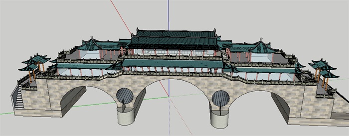 19--桥上的寺庙古建模型(1)