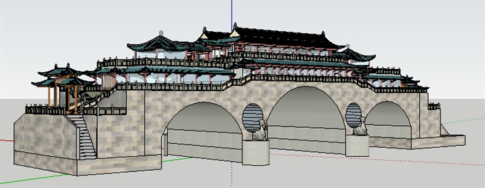 19--桥上的寺庙古建模型(2)