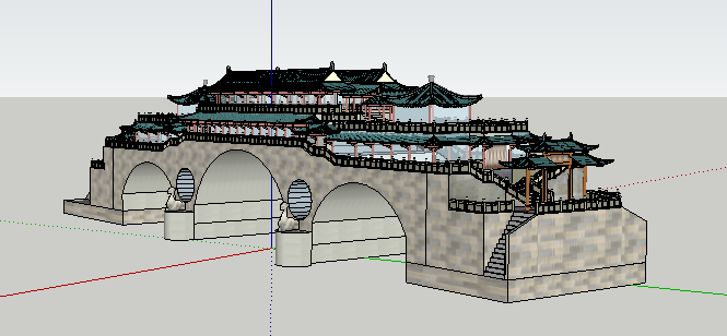 19--桥上的寺庙古建模型(3)