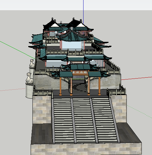 19--桥上的寺庙古建模型(5)