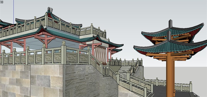 19--桥上的寺庙古建模型(6)
