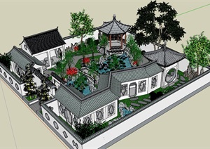 中式风格古典园林景观设计SU(草图大师)模型