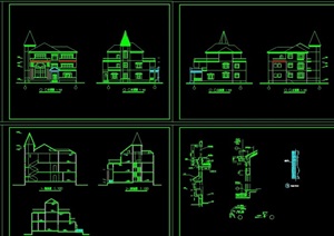 四套别墅建筑设计cad方案图