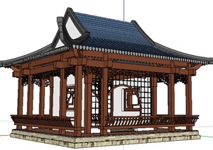 中式风格水榭景观亭子的SU(草图大师)模型设计