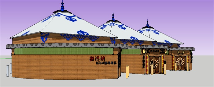 现代风格蒙古包贩卖亭su模型