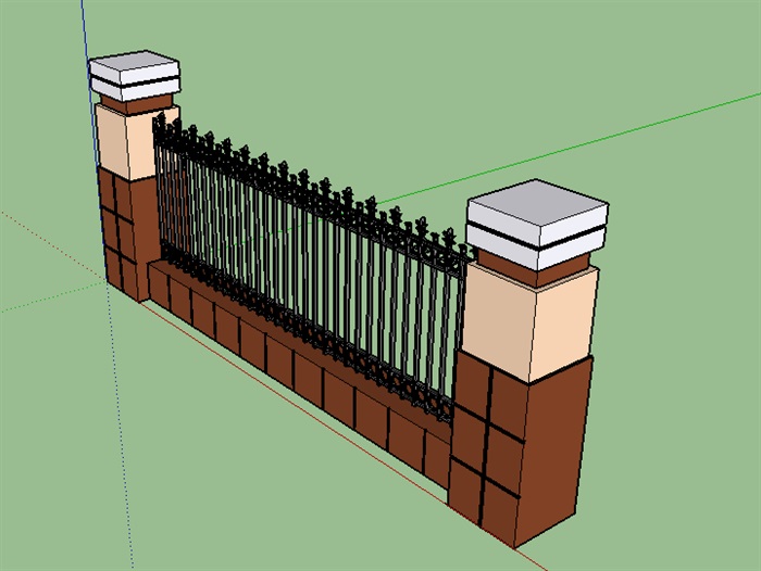 05--1现代普通围墙铁艺栏杆SU模型(2)
