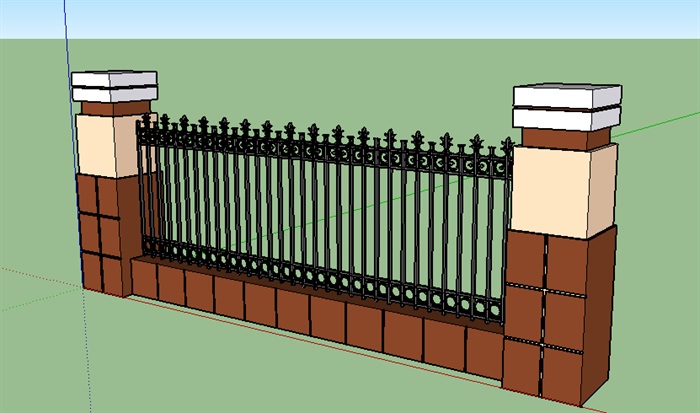 05--11现代普通围墙铁艺栏杆SU模型(1)