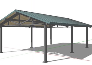 中式风格长廊的盖顶屋顶的SKP模型素材