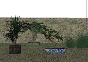 现代风格庭院盆景植物SU(草图大师)模型