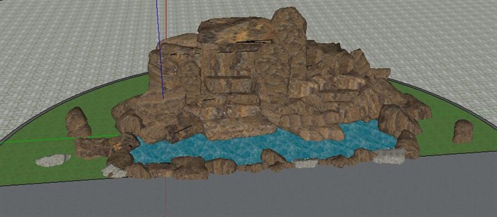 现代风格假山叠石水景设计su模型